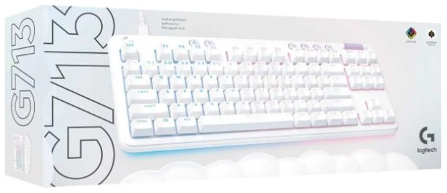 Alt view image 7 of 7 - Logitech G713 Wired Mechanical Gaming Keyboard, with LIGHTSYNC RGB Lighting, Linear Switches (GX Red), and Keyboard Palm Rest, PC and Mac Compatible - White Mist