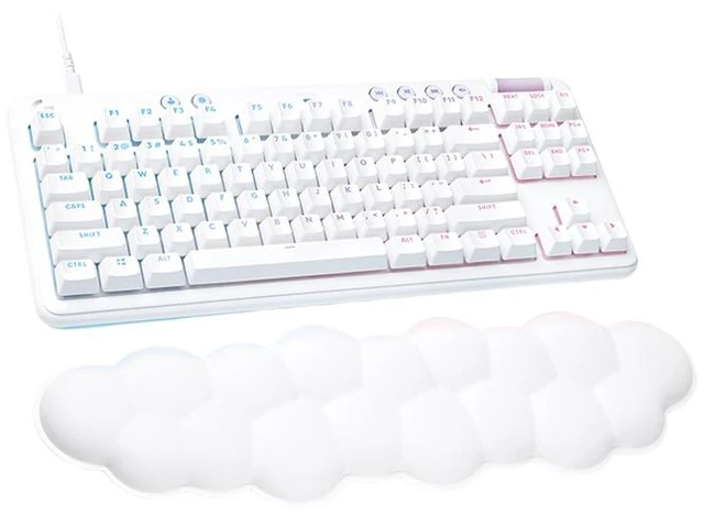 Alt view image 2 of 7 - Logitech G713 Wired Mechanical Gaming Keyboard, with LIGHTSYNC RGB Lighting, Linear Switches (GX Red), and Keyboard Palm Rest, PC and Mac Compatible - White Mist