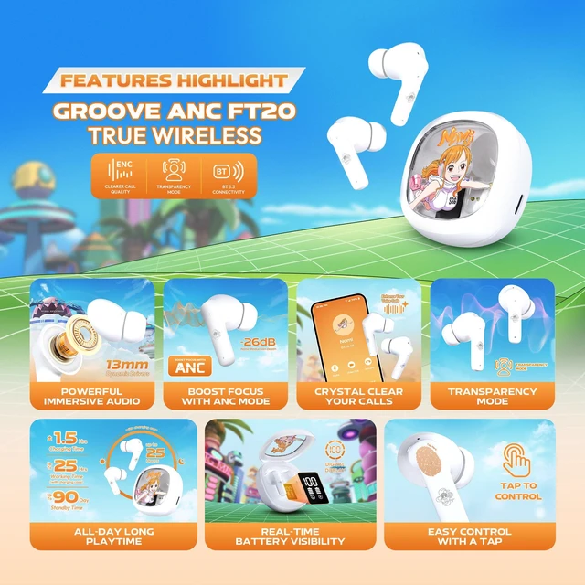 Alt view image 2 of 7 - FANTECH One Piece Edition NAMI Gaming Bluetooth Headphones, FT20, Bluetooth 5.3 ANC Gaming Earphones, 13mm Driver, Transparency Mode, Up to 25H Playtime, USB-C Charging