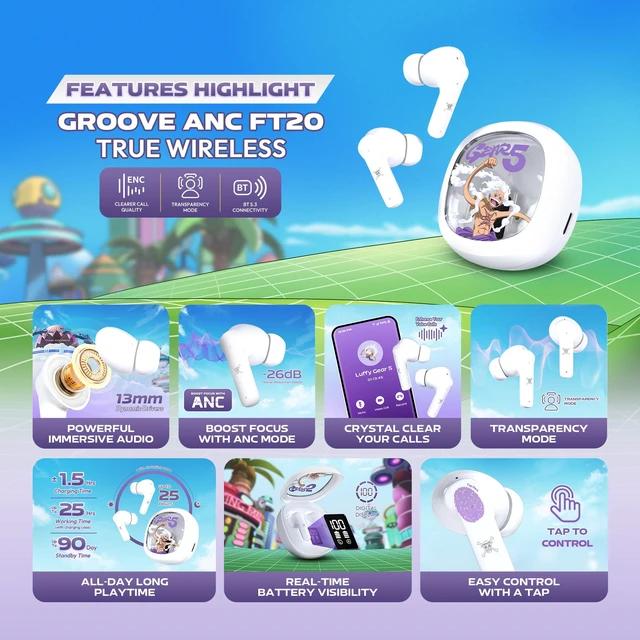 Alt view image 3 of 7 - FANTECH One Piece Edition Luffy GEAR5 Gaming Bluetooth Headphones, FT20, Bluetooth 5.3 ANC Gaming Earphones, 13mm Driver, Transparency Mode, Up to 25H Playtime, USB-C Charging