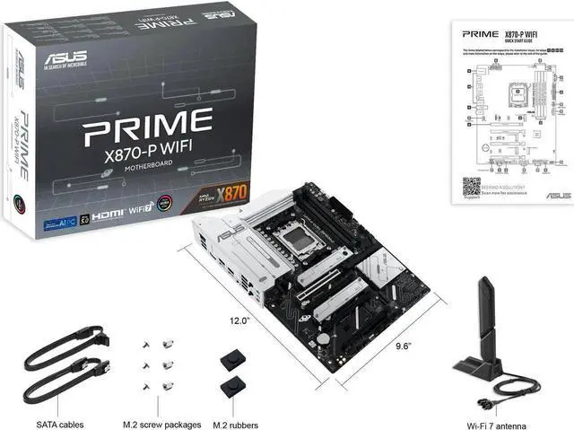 Alt view image 2 of 7 - ASUS PRIME X870-P WIFI AMD AM5 X870 ATX motherboard 14+2+1 80A DrMOS power stages, DDR5, PCIe 5.0 , PCIe 5.0 x16, Q-Release, 4x M.2 , Wi-Fi 7, Q-Antenna, 2.5Gb LAN, USB4, USB Type-C, BIOS FlashBack