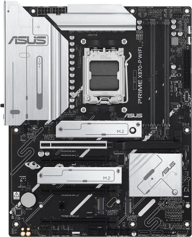 Alt view image 4 of 7 - ASUS PRIME X870-P WIFI AMD AM5 X870 ATX motherboard 14+2+1 80A DrMOS power stages, DDR5, PCIe 5.0 , PCIe 5.0 x16, Q-Release, 4x M.2 , Wi-Fi 7, Q-Antenna, 2.5Gb LAN, USB4, USB Type-C, BIOS FlashBack