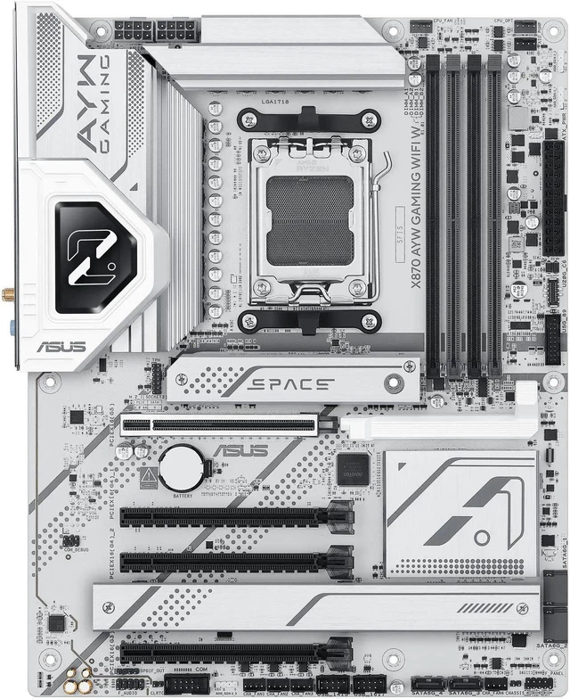 Alt view image 3 of 7 - ASUS X870 AYW GAMING WIFI W AMD X870 AM5 ATX motherboard, 12+2+1 80A DrMOS power stages, DDR5, PCIe 5.0 Ready, PCIe 5.0 x16, 3x M.2, Wi-Fi 6, 2.5Gb LAN, HDMI, USB4, USB 20Gbps Type-C, Aura Sync