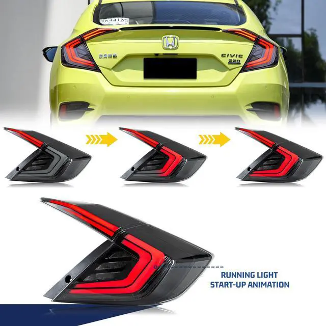 Alt view image 4 of 6 - LED Tail Lights for Honda Civic 10th Gen 2016-2021 Sedan Blue Start-up Animation Sequential Indicator Rear Lamps Assembly Accessary