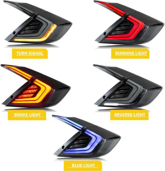 Alt view image 6 of 6 - LED Tail Lights for Honda Civic 10th Gen 2016-2021 Sedan Blue Start-up Animation Sequential Indicator Rear Lamps Assembly Accessary