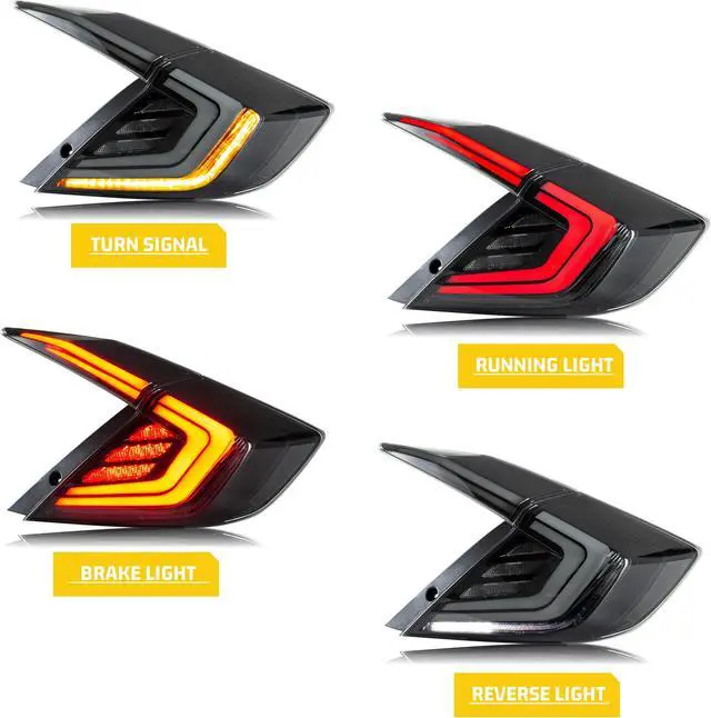 Alt view image 3 of 6 - LED Tail Lights for Honda Civic 10th Gen 2016-2021 Sedan Blue Start-up Animation Sequential Indicator Rear Lamps Assembly Accessary