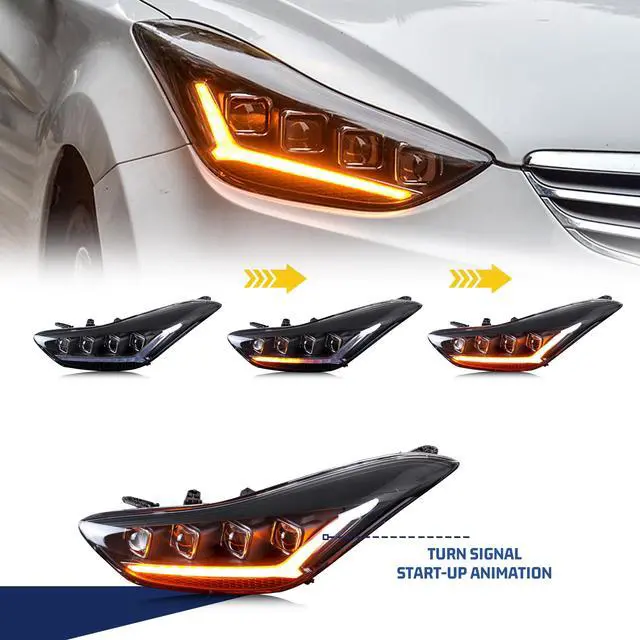 Alt view image 2 of 5 - LED Headlights for Hyundai Elantra 2012 2013 2014 2015 Start-up Animation Sequential Indicator High Beam & Low Beam Projector Replacement Front Lamp Assembly Accessary