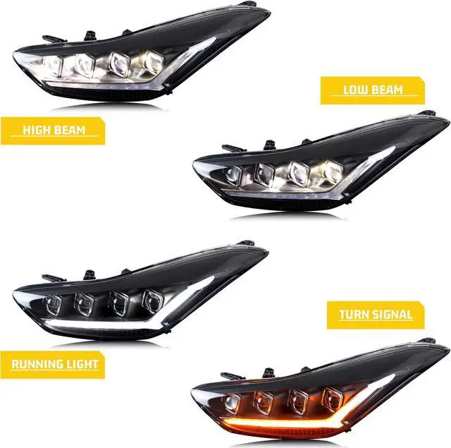 Alt view image 3 of 5 - LED Headlights for Hyundai Elantra 2012 2013 2014 2015 Start-up Animation Sequential Indicator High Beam & Low Beam Projector Replacement Front Lamp Assembly Accessary
