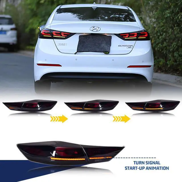 Alt view image 2 of 5 - LED Tail Lights For Hyundai Elantra 2017 2018 Start Up Animation Sequential Turn Signal Rear Lamp Assembly (Not Fit for Elantra 2019) (Smoke)