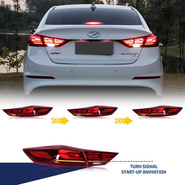 Alt view image 2 of 5 - LED Tail Lights For Hyundai Elantra 2017 2018 With Sequential Turn Signal DRL Start Up Animation Rear Lamp Assembly (Red Vivad)