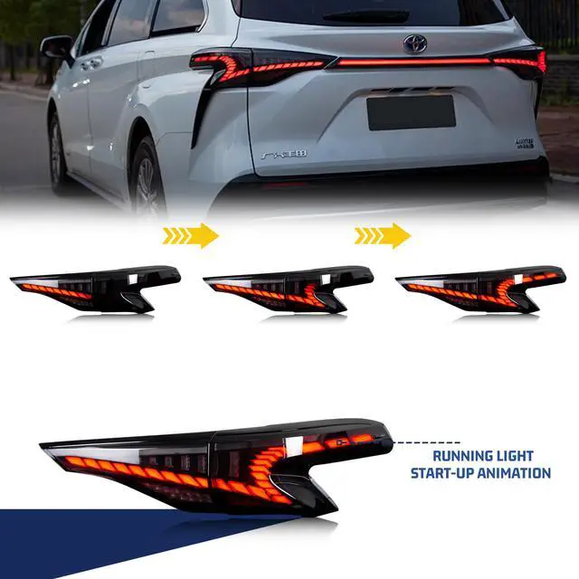 Alt view image 4 of 5 - LED Tail Lights & Middel Lamp for Toyota Sienna 2021 2022 2023 Start-up Animation Sequential Indicator Rear Lamps Assembly (V2 BLACK)