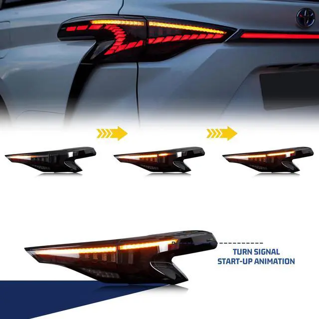 Alt view image 2 of 5 - LED Tail Lights & Middel Lamp for Toyota Sienna 2021 2022 2023 Start-up Animation Sequential Indicator Rear Lamps Assembly (V2 BLACK)