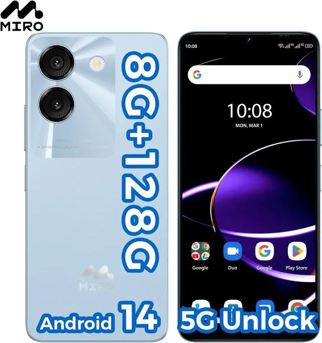 Main image of Miro 5G Unlocked Android Smartphone S67 ,6.75" Water Drop HD+, 90Hz,Memory 8GB+128GB,13MP AI Double Camera 0.3MP Depth,,4900mAh/10W Charging