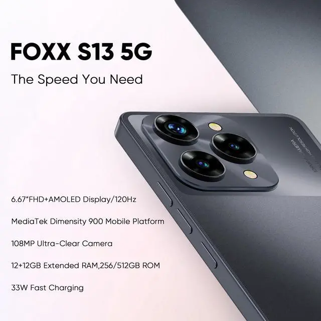 Alt view image 2 of 7 - FOXX S13 5G Cell Phone, Android 14 Unlocked Phones, 12GB +256GB TF Expand, 5G Dual SIM, 108MP Camera, 6.67" HD+ 120Hz Display,  Fingerprint Unlock, 5000mAh Android Phone
