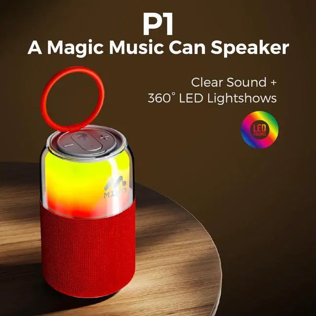 Main image of Miro P1 360° Surround Stereo Speaker, TWS Wireless Dual Channel Audio, Smart LED Ambient Lighting, Classic Soda Bubble Sound Effect, Bluetooth 5.4, 10m Range, 10 Hours Playtime (Black)