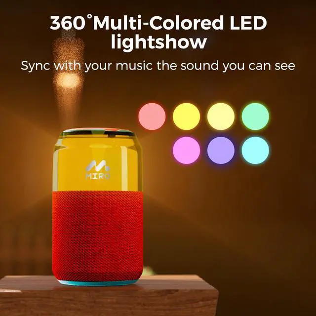 Alt view image 5 of 7 - Miro P1 360° Surround Stereo Speaker, TWS Wireless Dual Channel Audio, Smart LED Ambient Lighting, Classic Soda Bubble Sound Effect, Bluetooth 5.4, 10m Range, 10 Hours Playtime (Black)