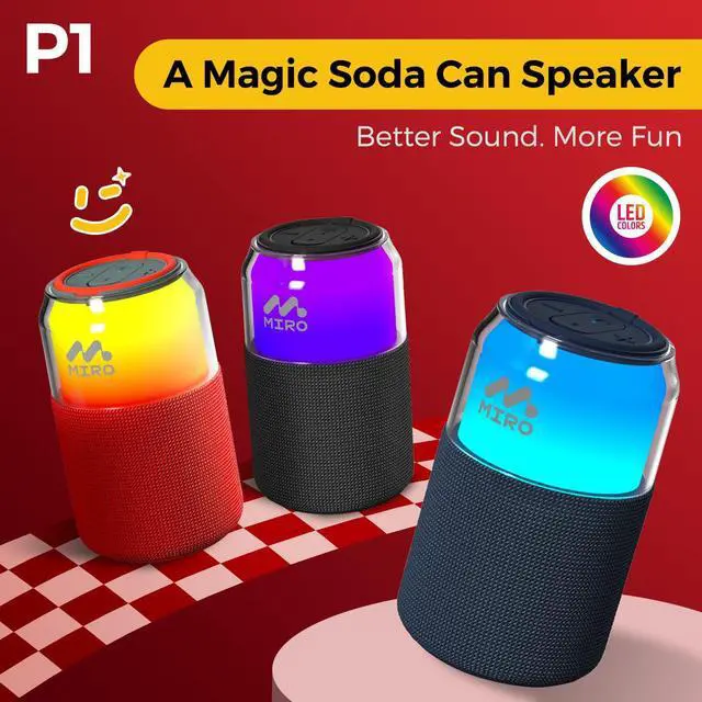 Alt view image 2 of 7 - Miro P1 360° Surround Stereo Speaker, TWS Wireless Dual Channel Audio, Smart LED Ambient Lighting, Classic Soda Bubble Sound Effect, Bluetooth 5.4, 10m Range, 10 Hours Playtime (Black)