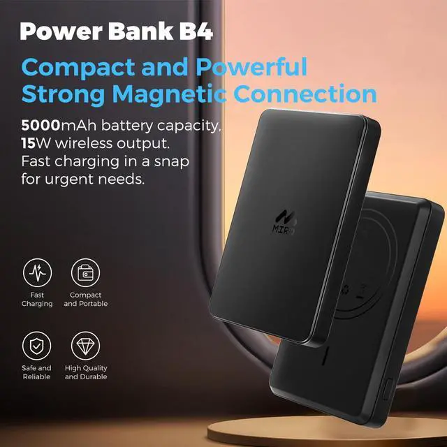 Alt view image 2 of 7 - MIRO B4 Power Bank - 5000mAh Compact Magnetic Wireless Charger, 15W Fast Charge, Card - Style Portable Design