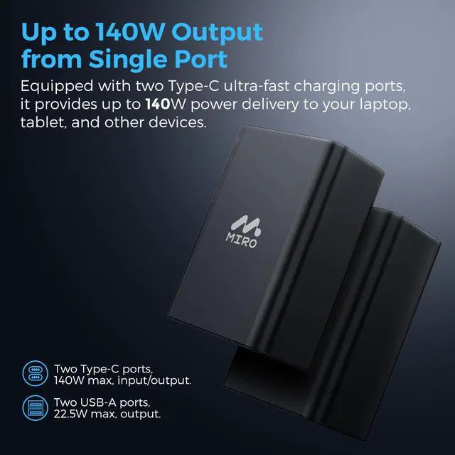 Alt view image 3 of 7 - MIRO B8 Power Bank - 27600mAh Massive Capacity, 140W Super Fast Charging, Multi - Port for 4 Devices Simultaneous Charge