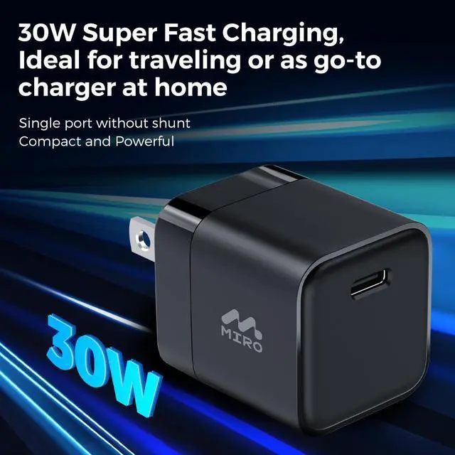 Alt view image 5 of 6 - MIRO D1 GaN 1C 30W Wall Charger