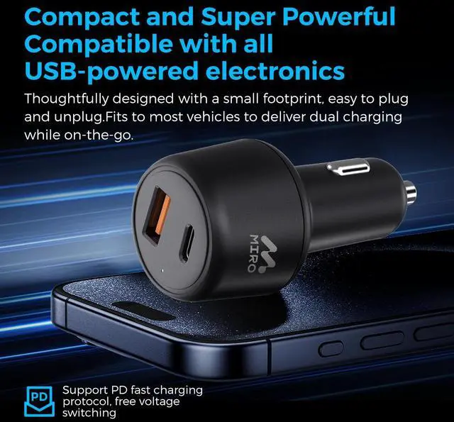 Alt view image 4 of 6 - MIRO D3 PD65W+QC3.0 Car charger