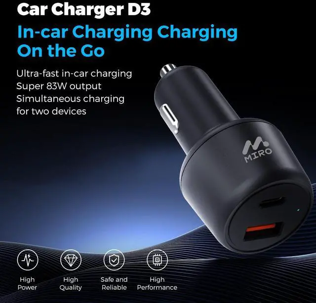Alt view image 2 of 6 - MIRO D3 PD65W+QC3.0 Car charger