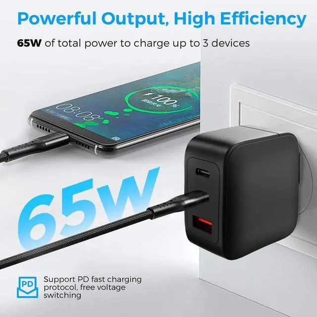 Alt view image 4 of 6 - MIRO D4 GaN PD3.0 2C1A 65W Wall Charger