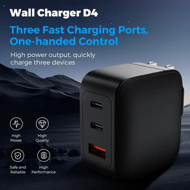 Alt view image 2 of 6 - MIRO D4 GaN PD3.0 2C1A 65W Wall Charger