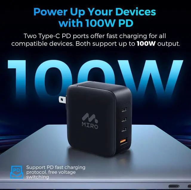 Alt view image 4 of 6 - MIRO D5 GaN PD3.0 3C1A 100W Wall Charger