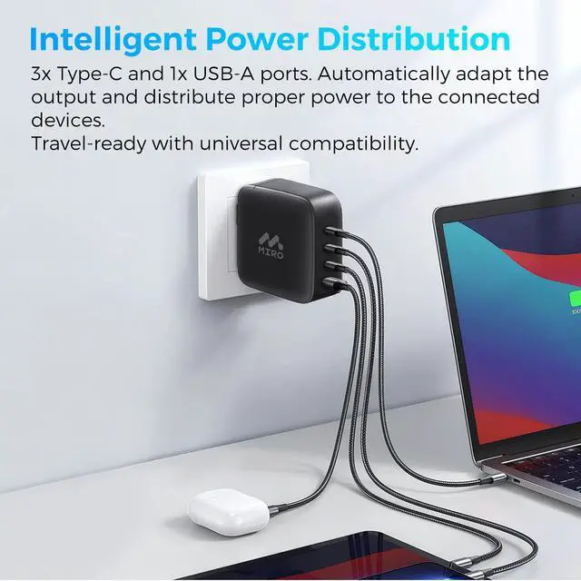 Alt view image 3 of 6 - MIRO D5 GaN PD3.0 3C1A 100W Wall Charger