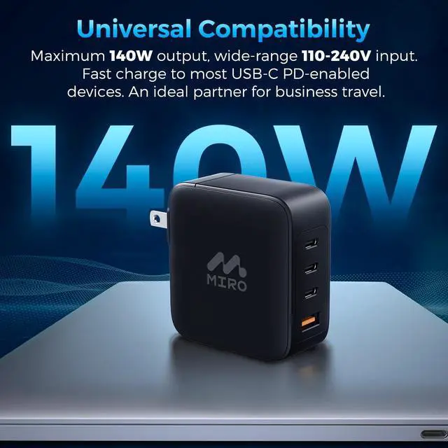 Alt view image 4 of 6 - MIRO D6 GaN PD3.1 3C1A 140W Wall Charger