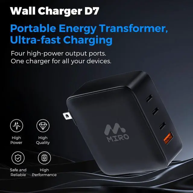 Alt view image 2 of 6 - MIRO D7 GaN PD3.1 3C1A 200W Wall Charger