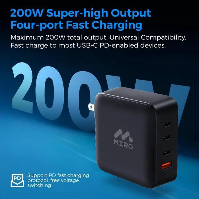 Alt view image 4 of 6 - MIRO D7 GaN PD3.1 3C1A 200W Wall Charger