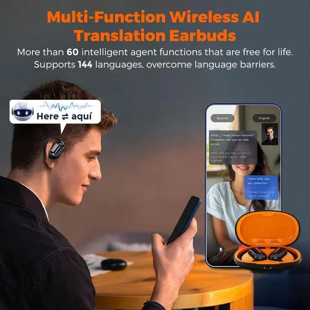 Alt view image 2 of 7 - MIRO O1 OWS AI Bluetooth5.3 Open-ear Earbuds IPX4 Waterproof Speaker 400mAh USB Type-C Charging 4H Play & Talk Time