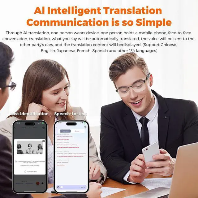 Alt view image 7 of 7 - MIRO W5 AI Translation Meeting Recording Smart Glasses Anti Blue Light Stereo Audio Built-in Speaker for Meetings & Working