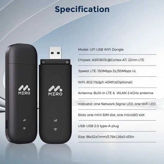 Alt view image 7 of 7 - MIRO UFI 4G LTE USB WiFi Dongle: Plug & Play Portable Hotspot, 150Mbps Speed, Dual SIM/SD Slots