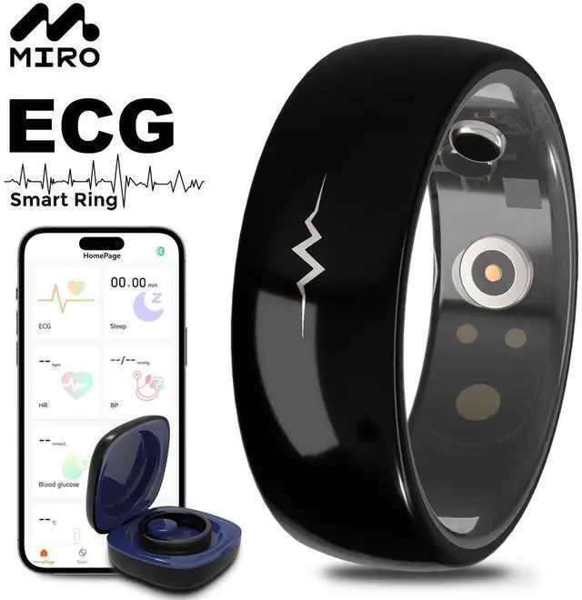 Main image of MIRO R1E HealthWear ECG Ultra-Thin AI Smart Ring 10-Day Battery Life Fitness/Sleep/Stress/HR Tracker iOS Android Compatible Black 10
