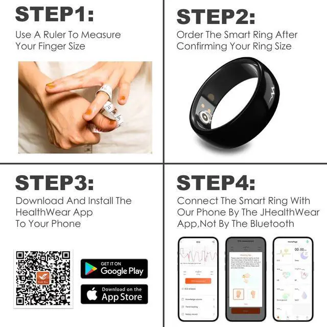 Alt view image 7 of 7 - MIRO R1E HealthWear ECG Ultra-Thin AI Smart Ring 10-Day Battery Life Fitness/Sleep/Stress/HR Tracker iOS Android Compatible Black 10