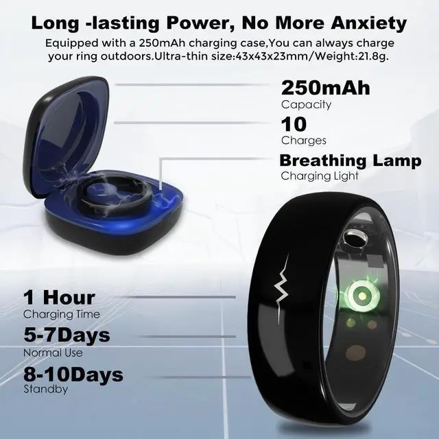 Alt view image 6 of 7 - MIRO R1E HealthWear ECG Ultra-Thin AI Smart Ring 10-Day Battery Life Fitness/Sleep/Stress/HR Tracker iOS Android Compatible Black 10