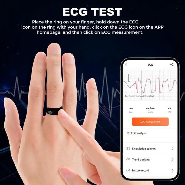 Alt view image 5 of 7 - MIRO R1E HealthWear ECG Ultra-Thin AI Smart Ring 10-Day Battery Life Fitness/Sleep/Stress/HR Tracker iOS Android Compatible Black 10