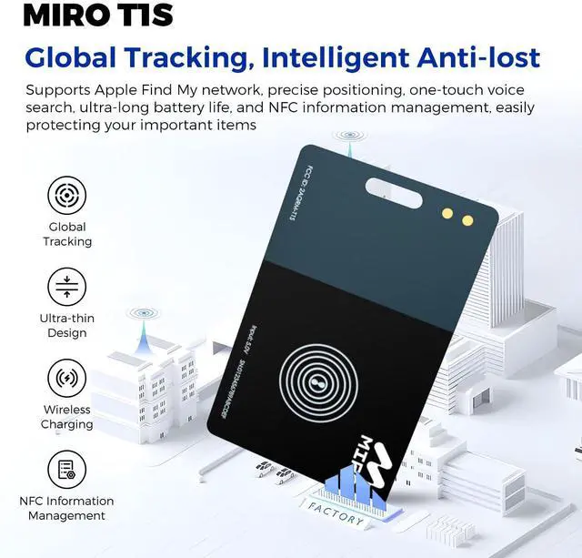 Alt view image 2 of 7 - MIRO TIS Smart Tracker: Apple Find My Integration, Global Tracking, Anti - Loss for Wallets/Keys/Luggage | Ultra - Thin, NFC Recovery & Safe Charging