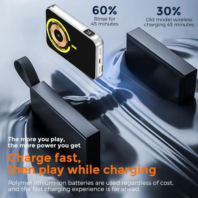Alt view image 3 of 7 - MIRO V99 3-in-1 Magnetic Wireless Charger 5000mAh Multifunctional Power Bank Gaming Console 15W MegSafe 20W PD Fast Charge