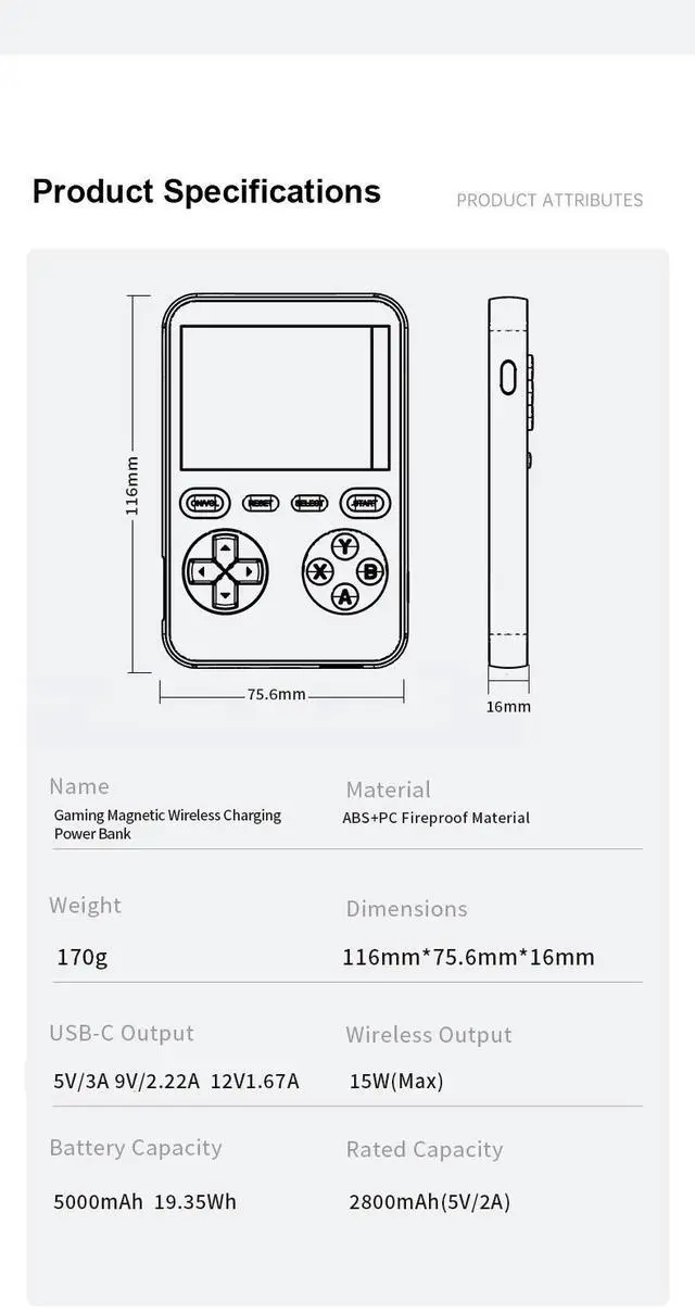 Alt view image 7 of 7 - MIRO V99 3-in-1 Magnetic Wireless Charger 5000mAh Multifunctional Power Bank Gaming Console 15W MegSafe 20W PD Fast Charge