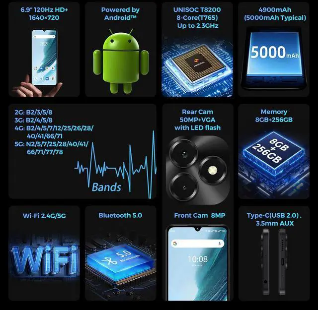 Alt view image 2 of 6 - MIRO S69 Pro 6.9" 120Hz Phone 5G Network 8+256GB 50MP Camera 5000mAh Battery Green