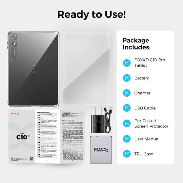 Alt view image 7 of 7 - Foxxd C10 Pro Unlocked Android 15 All-in-One Smart Tablet 10.1" HD Display 8MP Camera 4GB+64GB Quad-Core 5000mAh Battery