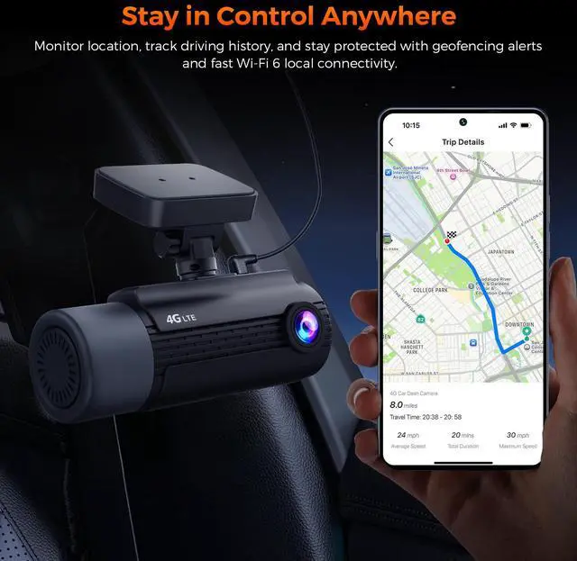 Alt view image 6 of 7 - MIRO VI03 4G LTE Dual Dash Cam Front and Rear, 4K Front 1080P Full HD, Motion G-Sensor, 24H Parking Monitor, Connected Smart APP, GPS, Night Vision