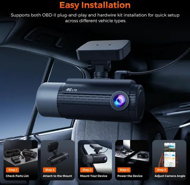 Alt view image 7 of 7 - MIRO VI03 4G LTE Dual Dash Cam Front and Rear, 4K Front 1080P Full HD, Motion G-Sensor, 24H Parking Monitor, Connected Smart APP, GPS, Night Vision