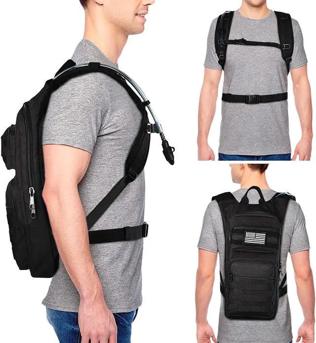 Alt view image 6 of 7 - Hydration Backpack with 3L TPU Water Bladder, Tactical Molle Water Backpack for Men Women, Hydration Pack for Hiking, Biking, Running and Climbing
