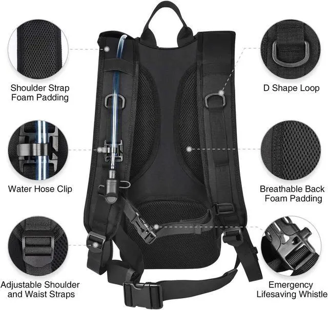 Alt view image 4 of 7 - Hydration Backpack with 3L TPU Water Bladder, Tactical Molle Water Backpack for Men Women, Hydration Pack for Hiking, Biking, Running and Climbing
