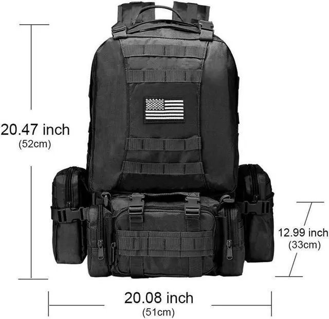 Alt view image 3 of 7 - Tactical Backpack Military Army Rucksack 60L Large Assault Pack Detachable Molle Bag